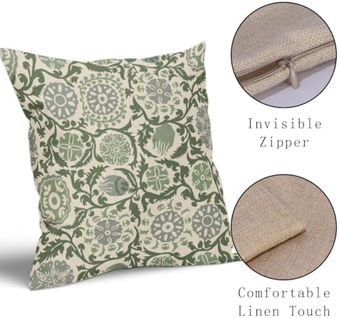 Sage Green Grey Pillow Covers 18x18 Set of 2 Vintage Floral Boho