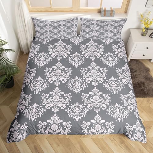 jejeloiu Vintage Damask Duvet Cover Full Size Bohemian Damask Print