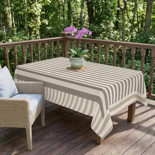 Taupe Beige Stripes Waterproof Tablecloth Rectangle Washable Table