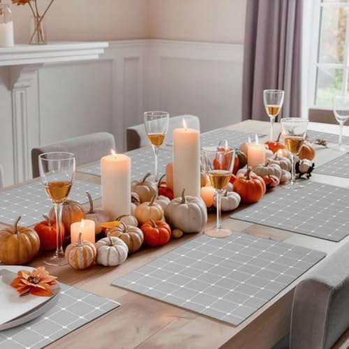 Grey Gingham Placemats Set of 8 Modern Minimalist Geometric Plaid