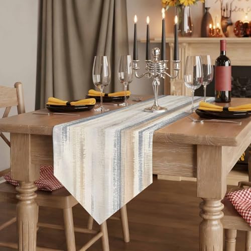 Beige Grey Table Runner Linen Burlap Table Runner 108 Inches Long