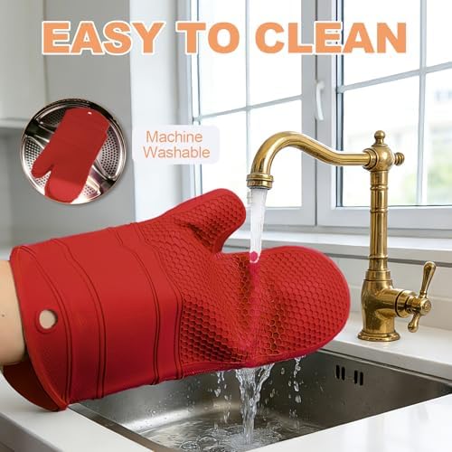 YUTAT Silicone Oven Mitts,Heat Resistant 2PCS Oven Mitts with Soft