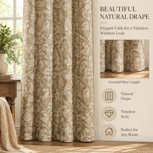 VOGOL Linen Textured Floral Grommet Curtains, W52 x L84, 2 Panels