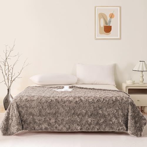 Sophia & William, Brushed Faux Fur Throw Blanket, 60 x 80, Light