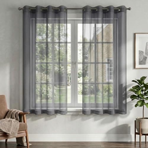 YHSF Grommet Sheer Curtains, Window Panels Set of 2, 54" W x 63" L