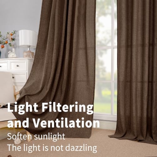BGment 96 Inches Long Brown Linen Curtains for Living Room 2 Panels