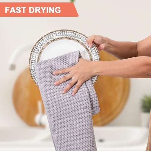 BOOMIBOO 4-Pack Dish Towels,100% Cotton Waffle Weave,13x28 in,Light