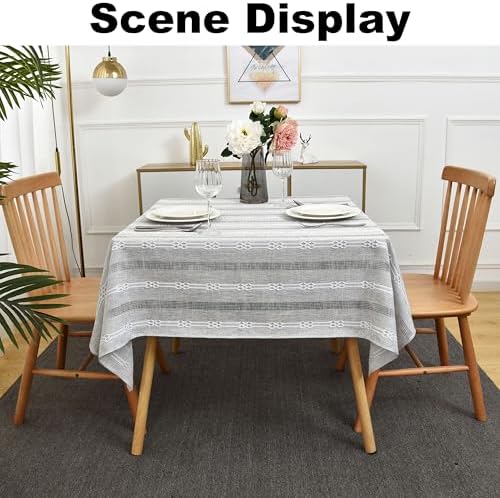 Farmhouse Striped Embroidery Square Tablecloth, Openwork Heavy Weight