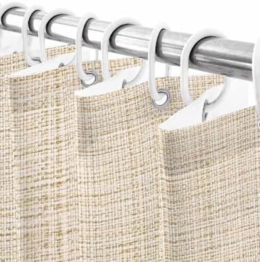 T&H XHome Linen Texture Shower Curtain Begin Solid Linen Texture