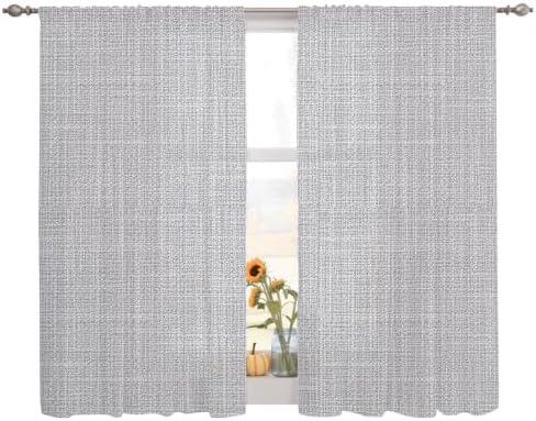 Grey Semi Sheer Curtains 63 Inch Length for Living Room Solid Color