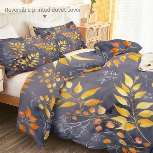 Soft Duvet Cover King Size 104" x 90" - Watercolor Plants Leaves