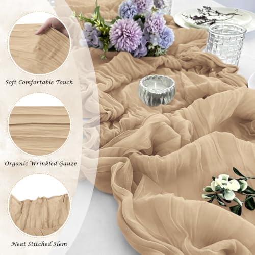 12 Pack Beige Cheesecloth Table Runner 17x128 Inch Boho Home Decor