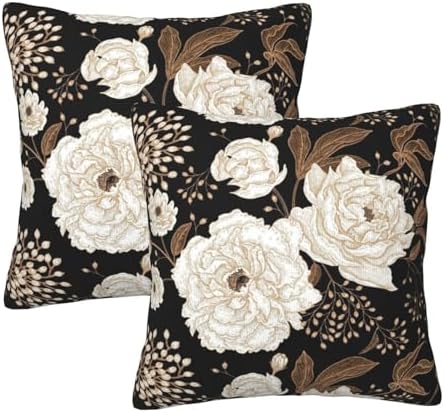 Black and Gold Flower Pillow Covers 20x20 Inch Set of 2 Vintage Floral