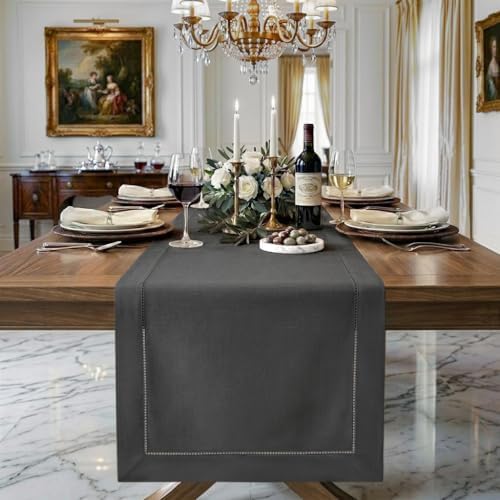 Signature LinenTM by D'Moksha, Linen Charcoal Gray Table Runner 14x72