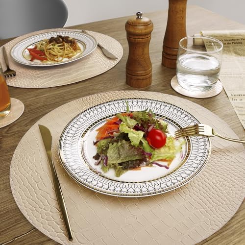 Jovono Round Leather Placemats for Round Tables Set of 4, Beige Place