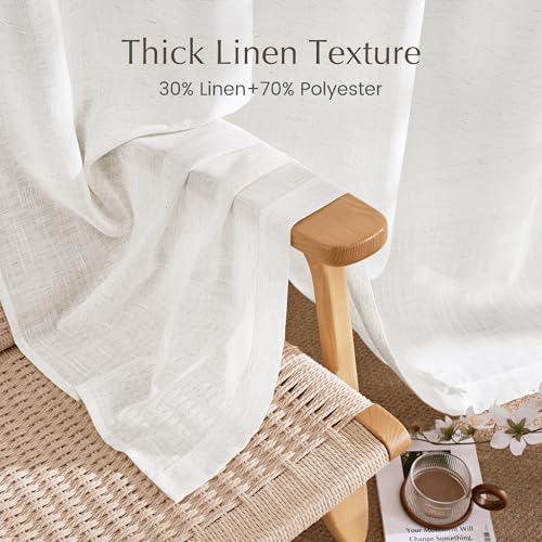 NICETOWN Linen Blend Semi Sheer 108 inch Curtains, Grommet Thick Flax