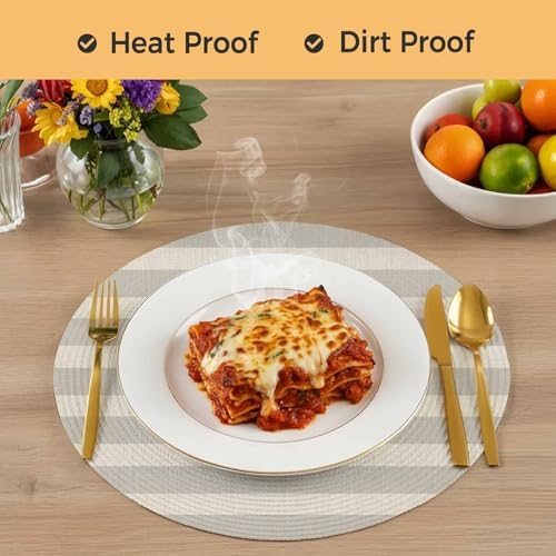 Rustic Gray Beige Stripes Round Braided Placemats Set of Set of 8 Heat