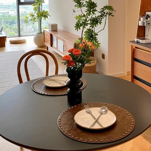Faux Leather Round Placemats Set of 6, Dark Brown