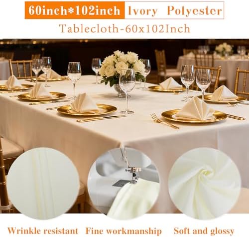 WIGENIUS 2 Pack Ivory Table Cloth Rectangle 60X102 Inch Tablecloth Fit