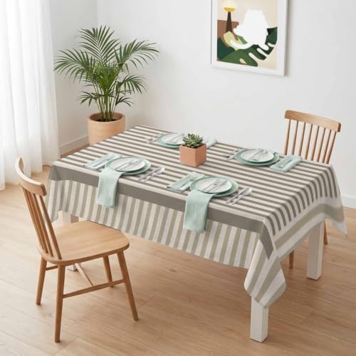 Taupe Beige Stripes Waterproof Tablecloth Rectangle Washable Table