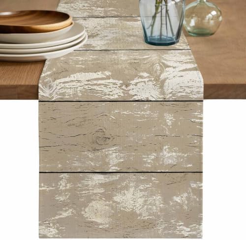 Beige Table Runner Cotton Linen 108 Inch Holiday Dresser