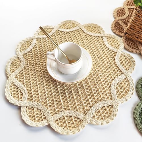 15 Inch Round Jute Placemats Set of 6 Woven Heat Resistant Table Mats