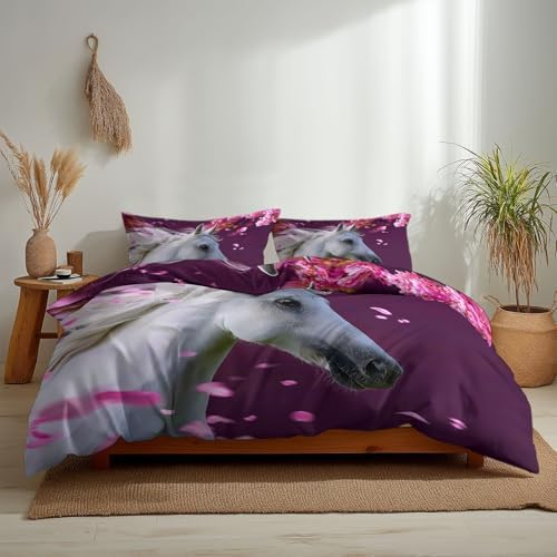 California King Duvet Cover Set Animal Horse Cherry Blossoms Flying