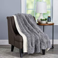 Bedford Home 60x70 Pewter Faux Fur Blanket - Long Pile Rabbit Sherpa