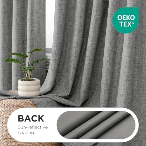 Joydeco Light Grey Pinch Pleated Linen Curtains 108 Inch Long, 100%