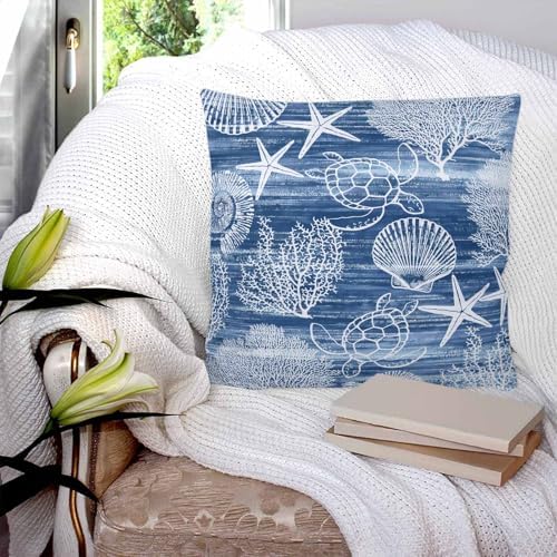 Pillow Covers 20x20 Set of 2, Navy Blue Coastal Square Throw Pillow