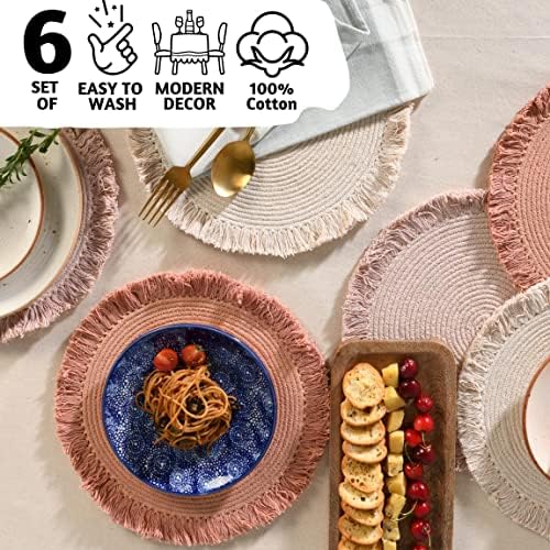 Folkulture Placemats | Round Fall Placemats Set of 6 | 100% Cotton
