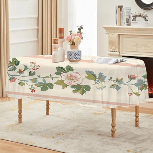 Vintage Floral Print Oval Table Cloth, Waterproof Duty Vinyl Plaid