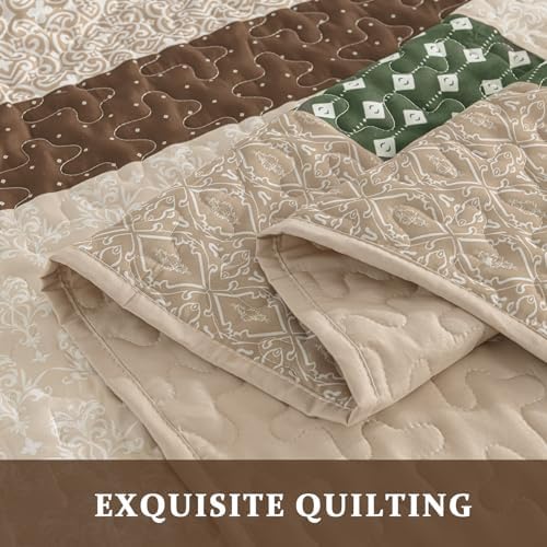 WONGS BEDDING Khaki Quilt King Size (110" x 90"), Soft Stripe