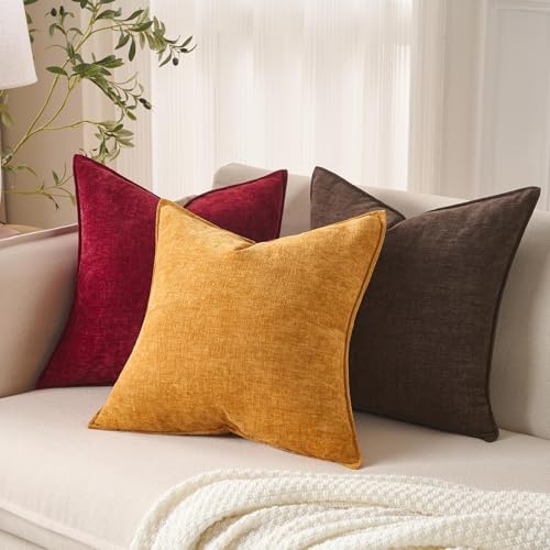 JUSPURBET 22x22 Chenille Decorative Throw Pillow Covers Set of 2,Dark