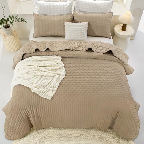 Andency Beige King Size Quilt Bedding Set, 3 Pieces Bedspread Coverlet