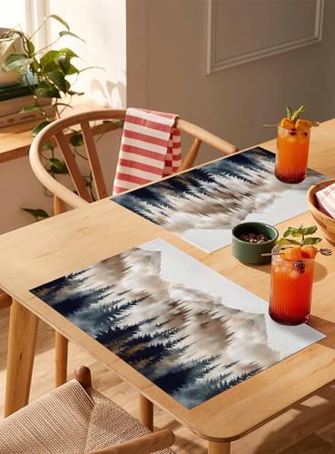 Placemats Set of 8, Tan Trees Forest Woven Placemat, Linen Place Mats