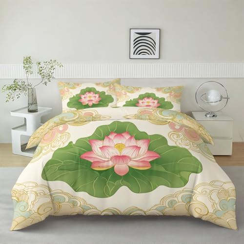Queen Duvet Cover Set - Traditional Floral Patterns Auspicious Cloud