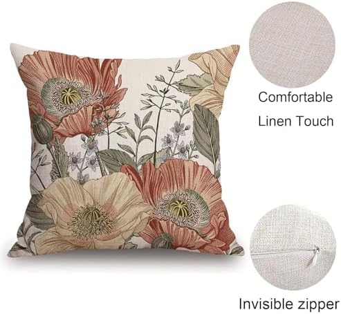 TSSOHU Vintage Flower Throw Pillow Covers 18x18 Brown Rust Colored