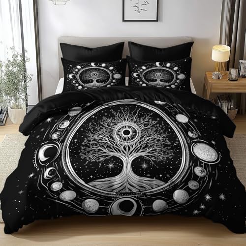King Duvet Cover Reversible Design, Tree of Life Fantasy Soft Bedding