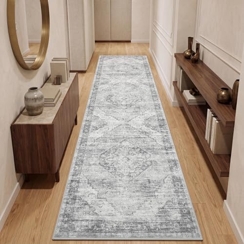 Garvee Grey Boho Washable 2x6 Runner Rug for Kitchen Hallways Entryway