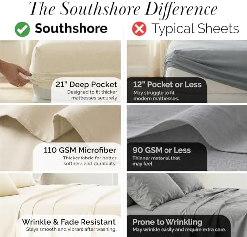 Southshore Fine Living, Inc. Split King Bed Sheets 5-Piece Set | 21"