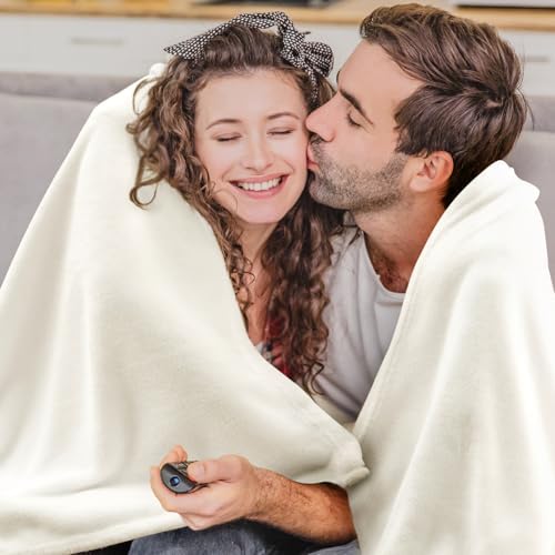 BEDELITE Fleece Blanket Soft Plush King Size Bed Blanket Cream