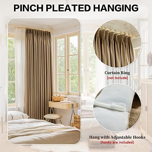 HUTO 100 Percent Blackout Pinch Pleat Curtain for Bedroom, Triple
