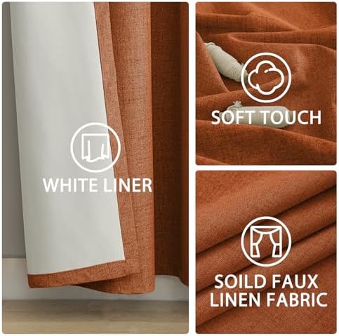 Yakamok Burnt Orange Linen Textured Curtains 96 Inches Long for Living