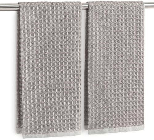 REDKISS 2 Pack Taupe Waffle Hand Towels for Bathroom, 100% Cotton
