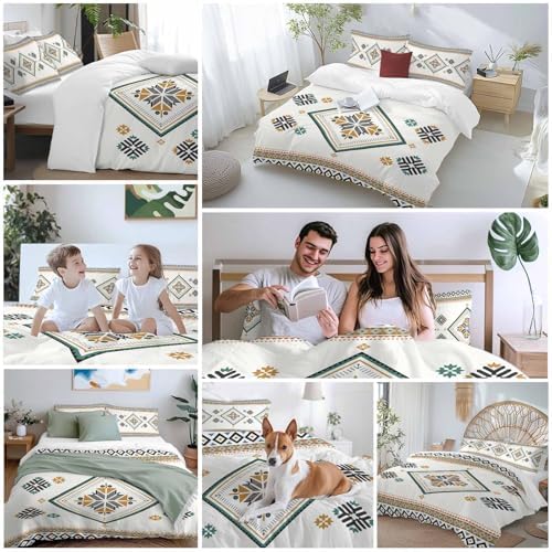 Beige Boho Bedding Duvet Cover Queen Size - 1 Quilt Cover 90x90 Inches