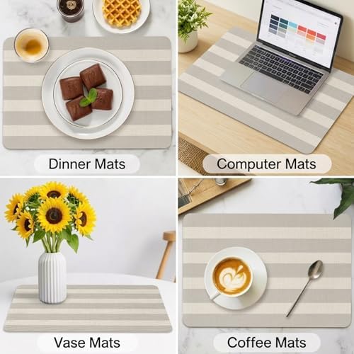 Minimalist Taupe Stripes Leather Placemats Set of 6,12x18
