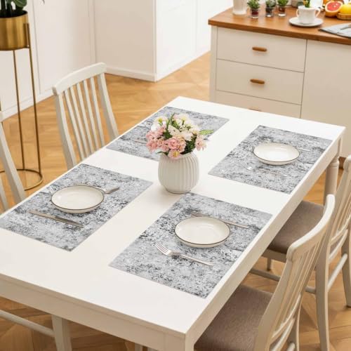 Abstract Gray Placemats Set of 8, Minimalist Mottled Concrete Spot