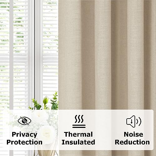 Frelement 108 Inches Extra Long Blackout Linen Curtains for High