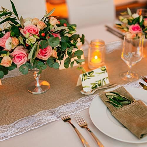Hortsun 12 Pcs Burlap Table Runners White Lace 12 x 108